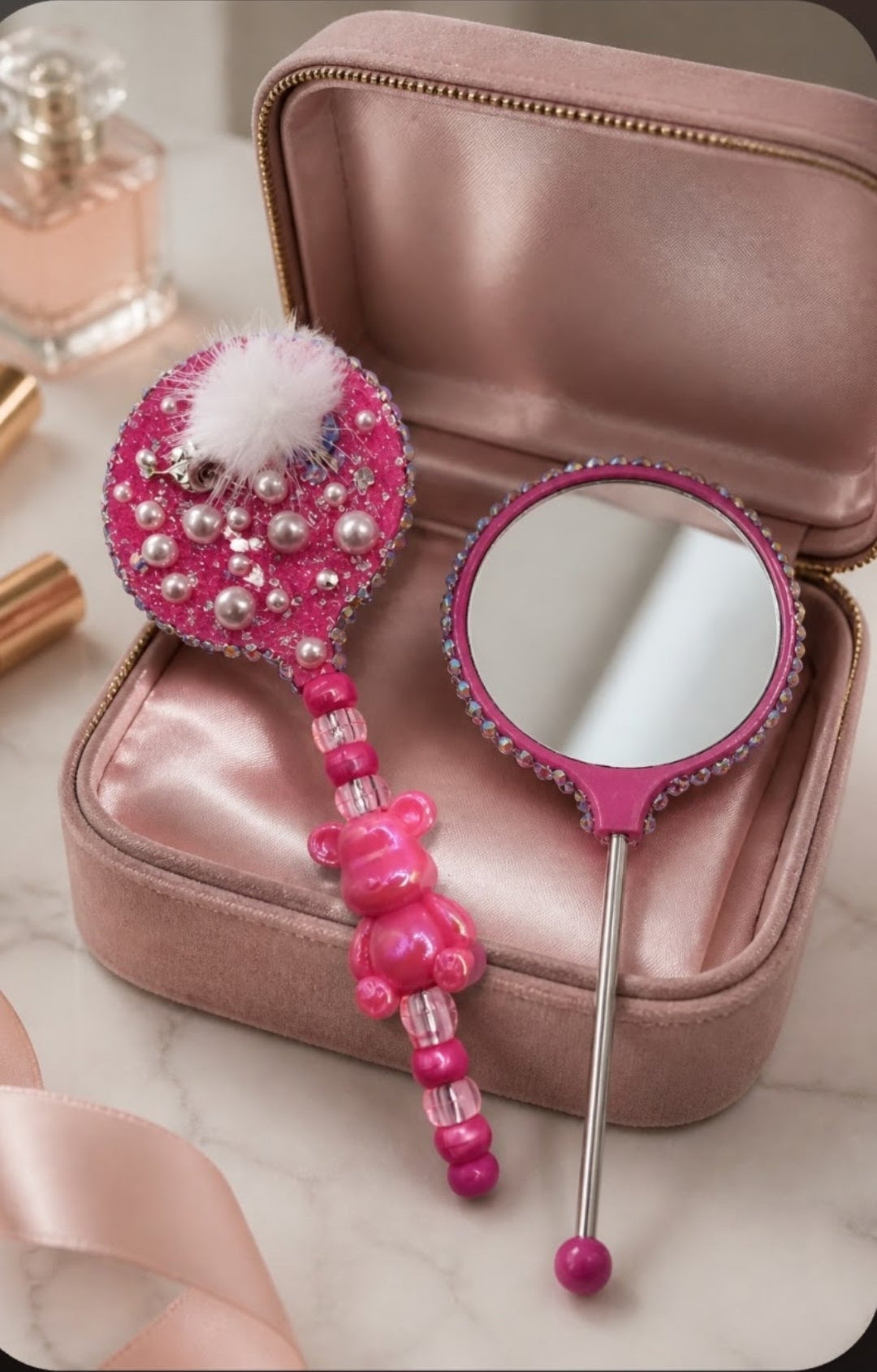 Bedazzled Handheld Beaded Mirror