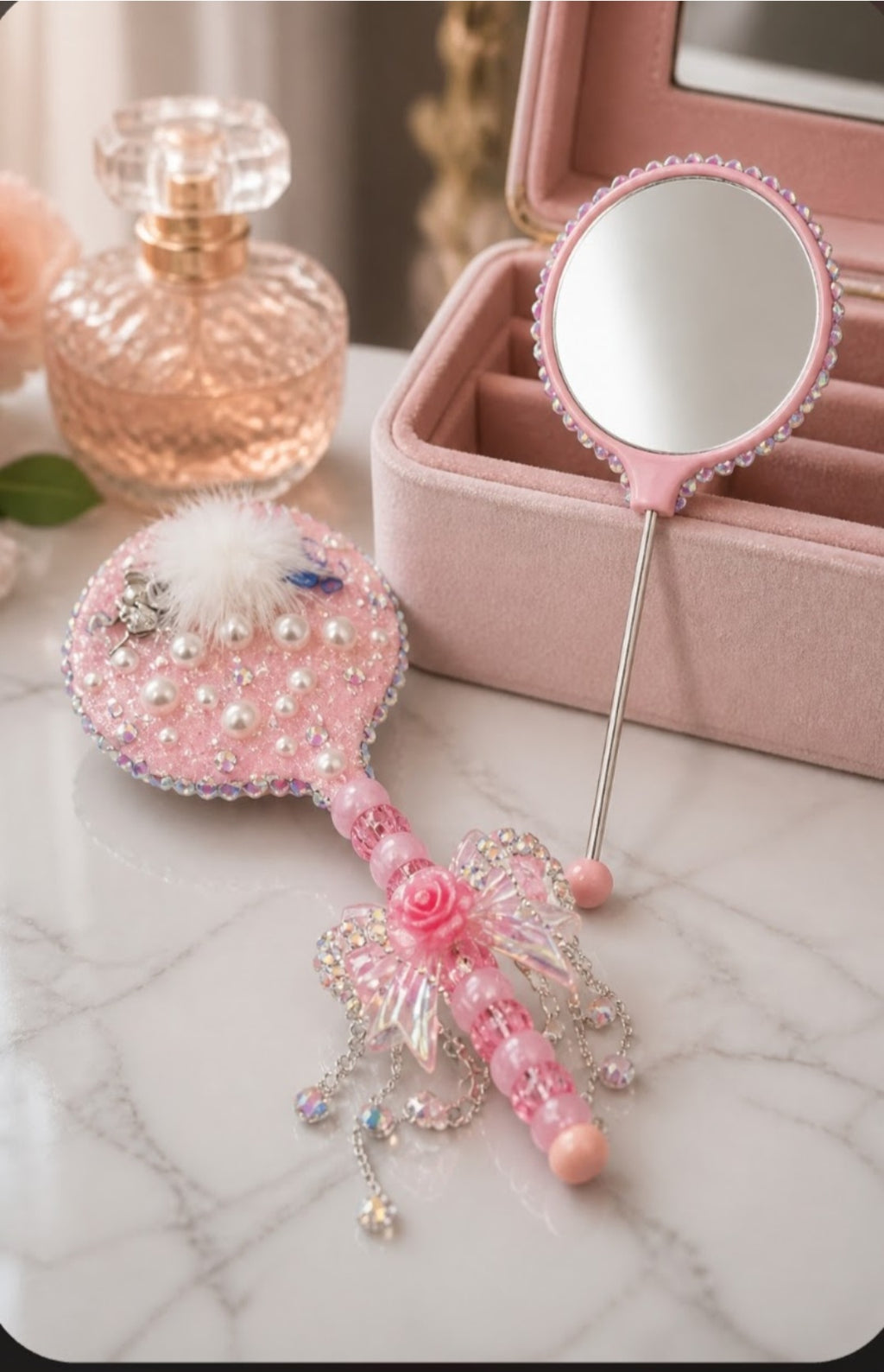Bedazzled Handheld Beaded Mirror