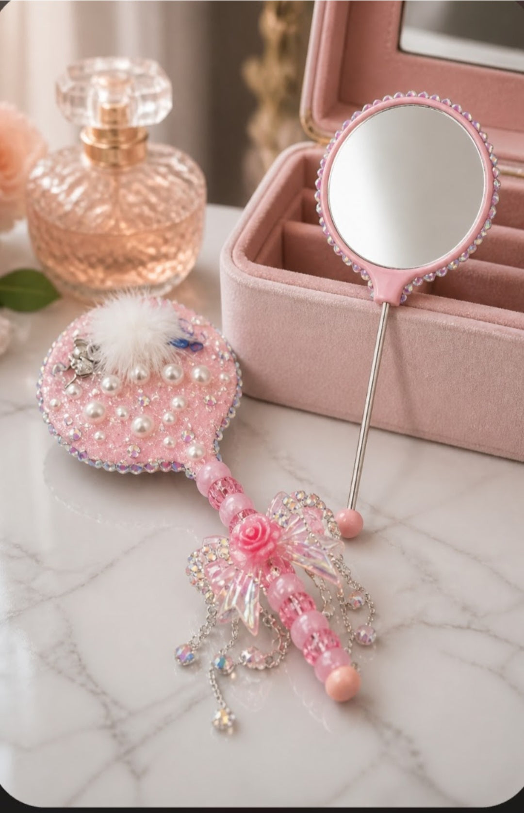 Bedazzled Handheld Beaded Mirror